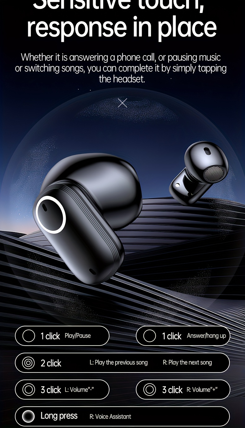 ACER TWS Wireless Earbuds with Deep Noise Reduction - 50h Long Standby, Low Latency, HIFI Stereo Sound, Touch Control, Rechargeable Lithium Battery, Ideal for Running & Sports, Sports Headphones|Ergonomic Design|Durable Plastic