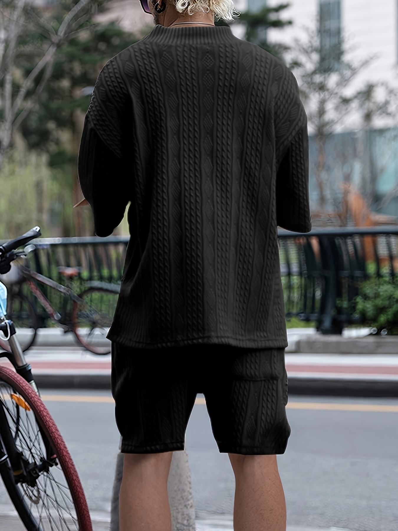 Men's 2-Piece Knit Tracksuit Set - V-Neck Short Sleeve Shirt & Drawstring Shorts, Baggy Summer Outfit
