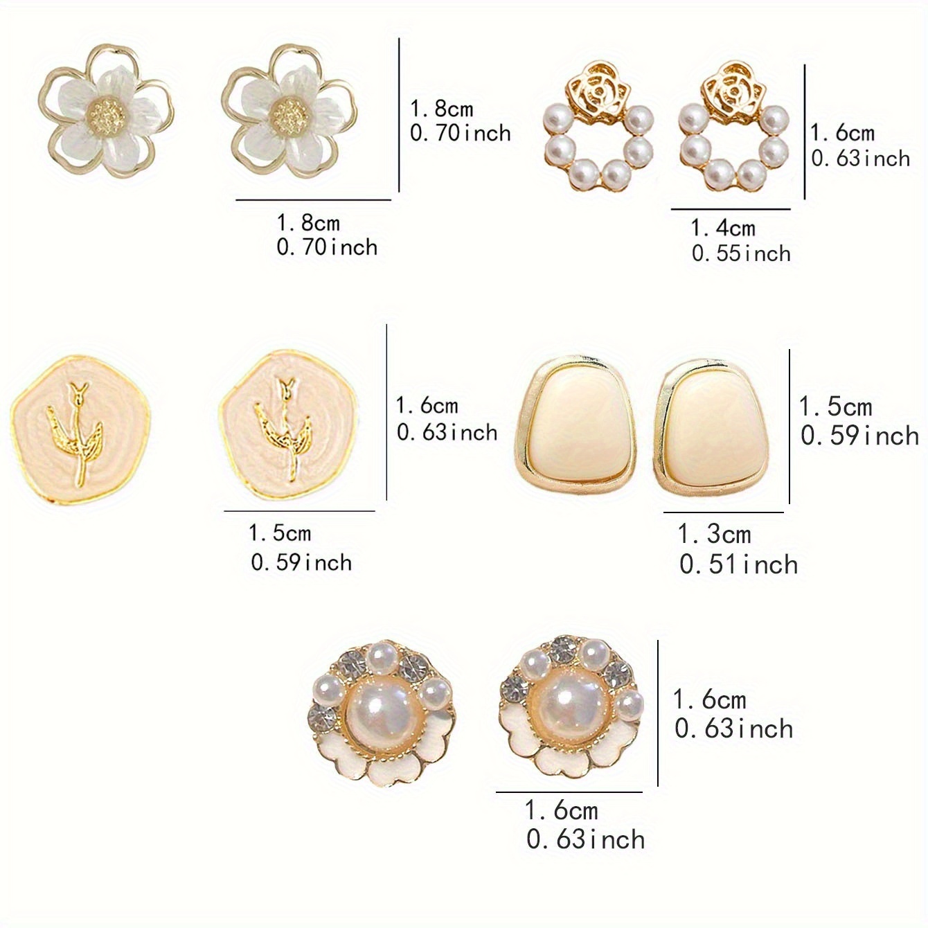 5 Pairs Rose Flower Geometric Drip Glaze Earrings Set