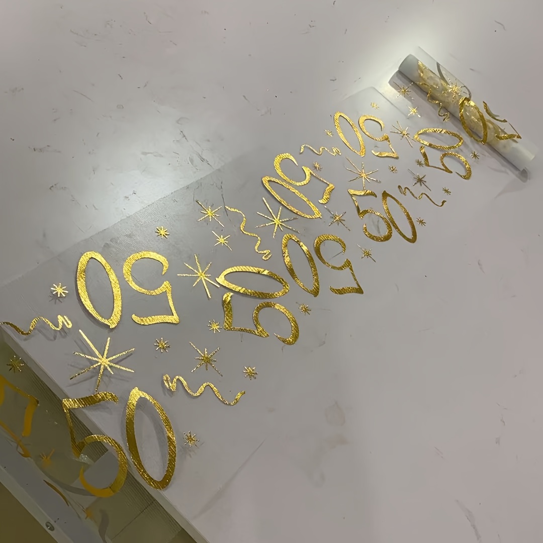E-shop Tischläufer mit Zahl "50", aus mit Goldfolienprägung. Geeignet für Geburtstagsfeiern, Hochzeitstage als Tischdekoration für Esstische,