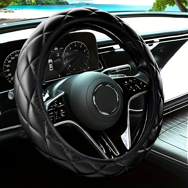 TEMU Housse de volant de voiture en similicuir, style élastique, facile à installer, convient aux diamètres de 14,5 à 15 pouces
