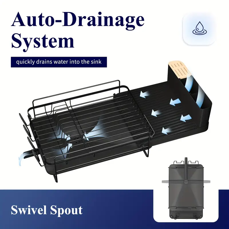 adjustable extendable shelves dish drying rack 19 2 26 7 stainless steel fingerprint anti slip silicone caps cutlery cup shelves countertop for kitchenware organization Product details 2