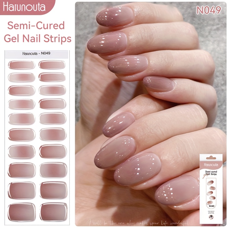 Harunouta 20strips Semi Cured Gel Nail Strips Gradient Gel Nail Stickers Glitter Gel Nail Wraps Gel Polish Stickers Nail Art Manicure For