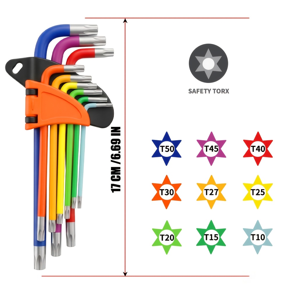 TEMU Safety Inner Hex Wrench Set L-shaped Colored Star Wrench Double-ended High-carbon Steel With Portable Storage Clip Maintenance Tools