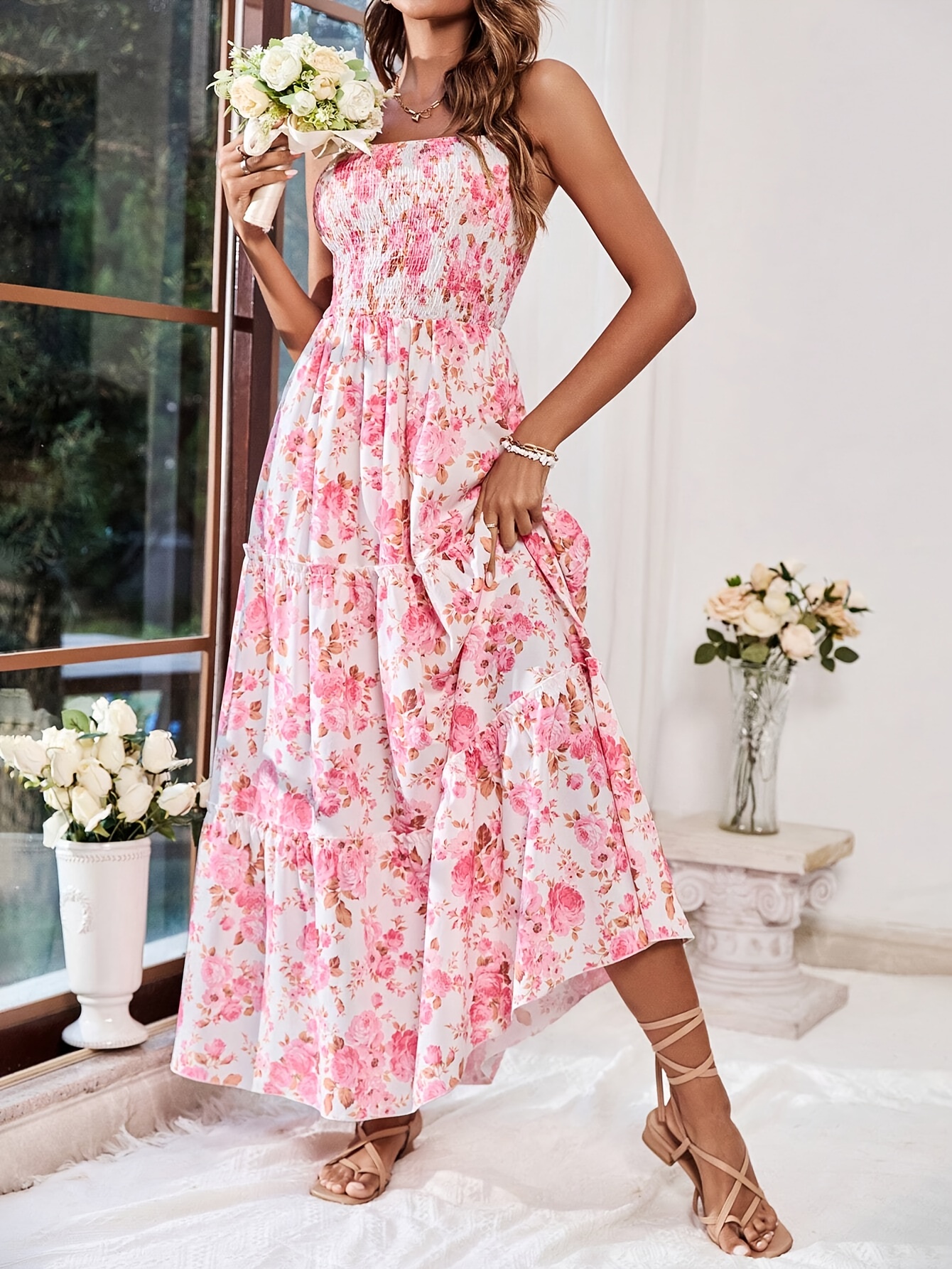 floral print semi formal dresses Andrea & Leo A1466 A Line Long Floral Printed Pattern Formal Prom Dress