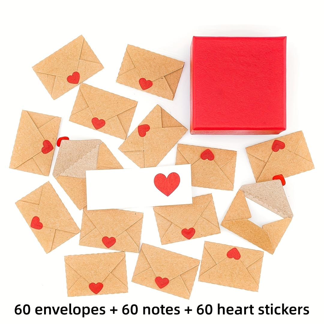 TEMU 180 pièces Mini Enveloppes, Autocollants Cœurs, Cartes Blanches, Petites Cartes de Vœux de la Saint-Valentin, /Elle, Joli Cadeau pour Petit Ami/