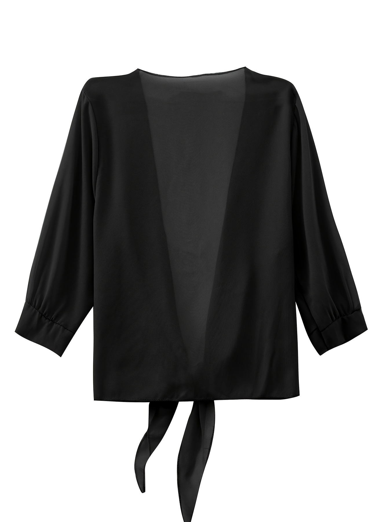 Women'S V-Neck Polyester Cardigan - Solid Color Half Sleeve Short Length with Lace-Up Detail, Non-Stretch Woven Fabric, Spring/Summer Lightweight Chiffon Sun-Protective Clothing