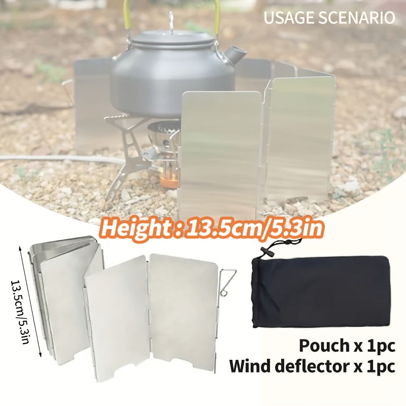 TEMU 2pcs Set: Portable Aluminum Alloy Camping Stove Windproof Set - 1pc Windshield + 1pc Storage Bag. Lightweight And Durable, Windproof, Outdoor