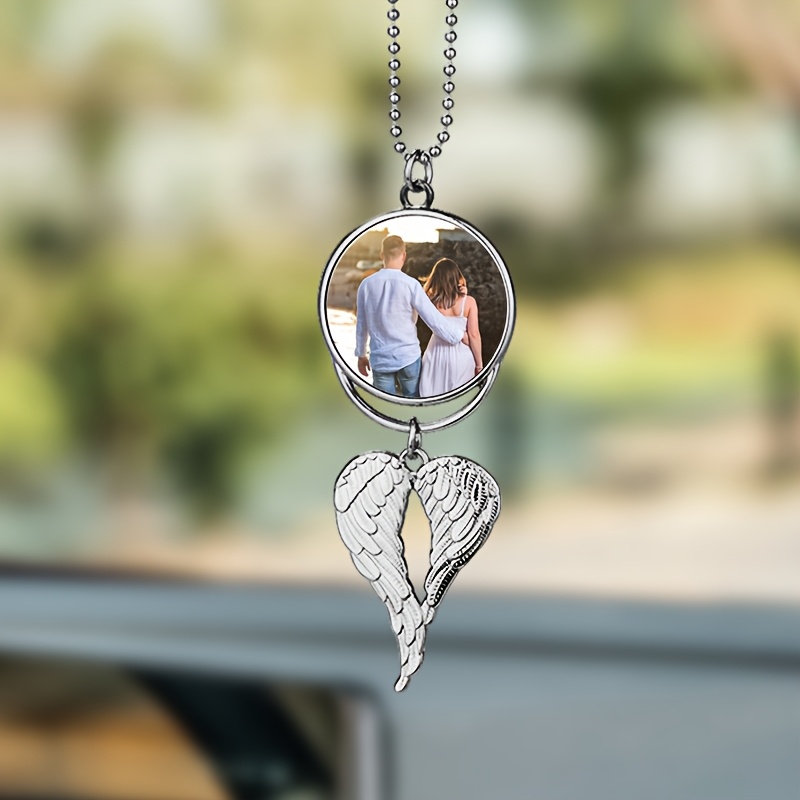 

Customized Product: Personalized Car Rearview Mirror Pendant With Wing Design, Double-sided Printed Pattern, Diy Gift Perfect For Giving To Lovers, Best Friends, Wives, Fathers, Mothers, And Friends.