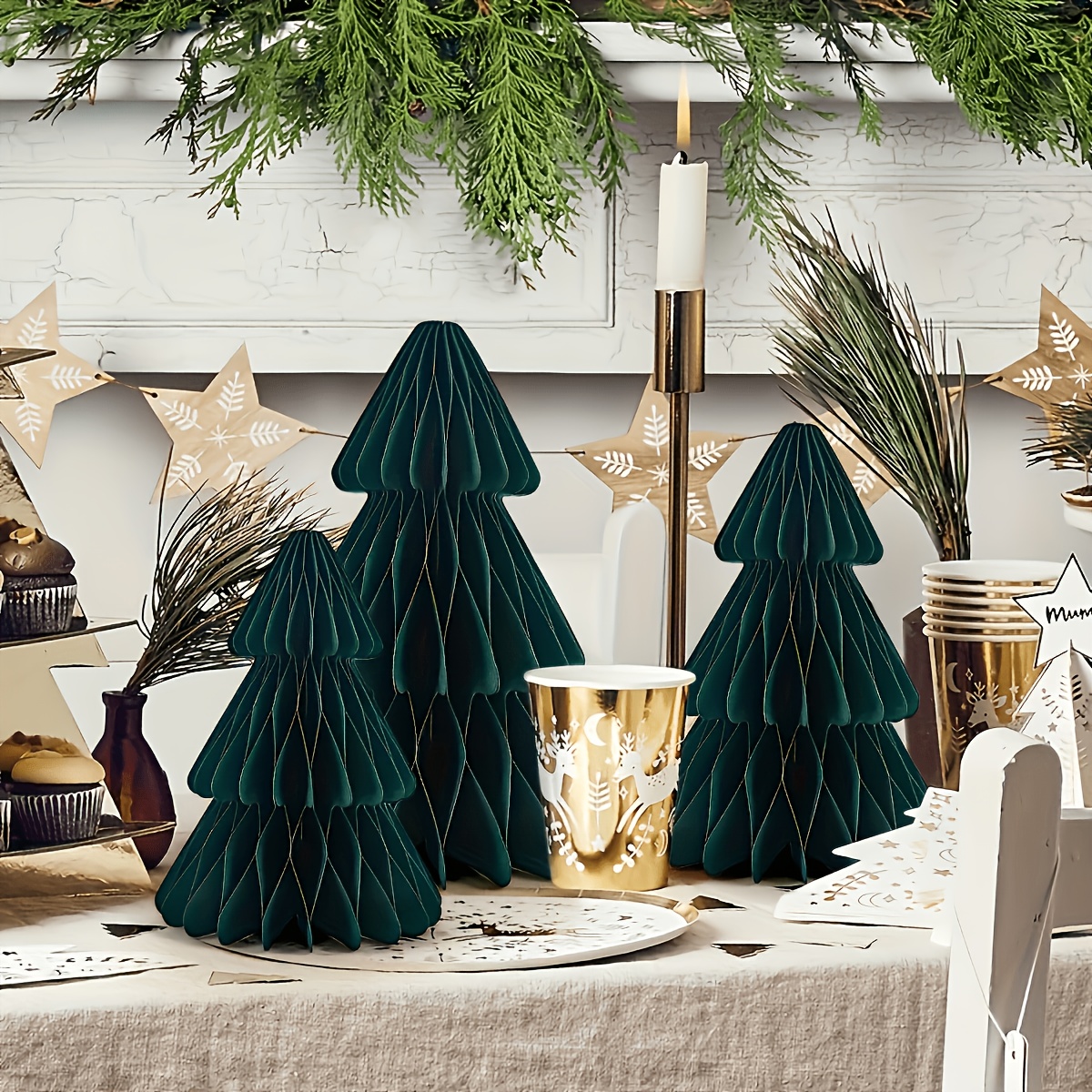 TEMU 3 Honeycomb Paper Christmas Tree Christmas Paper Tree 3d Honeycomb Decoration Set For Family Christmas Pie Decoration