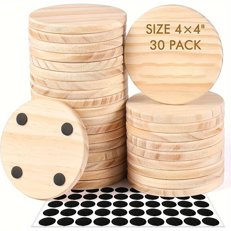 

30pcs 4" Wooden Bottoms For Diy , Painting & Engraving - For Decor