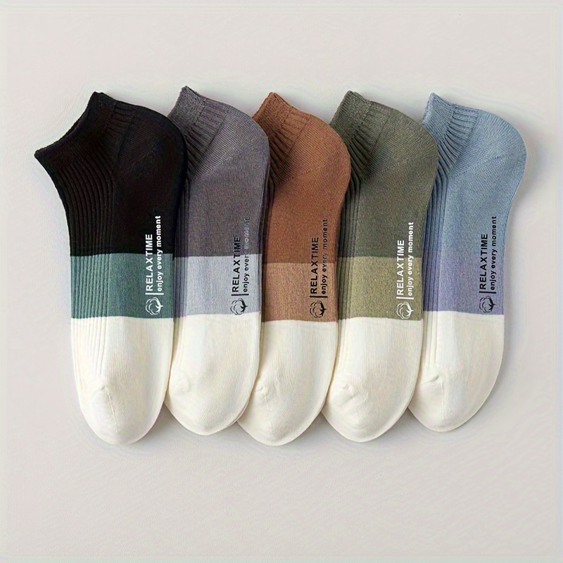 Image of 5 Pairs ' Low-cut Breathable Cotton Socks - Anti-odor, Sweat-wicking, Alphabet Letter - (suitable For Daily, Outdoor, Spring/summer Wear)