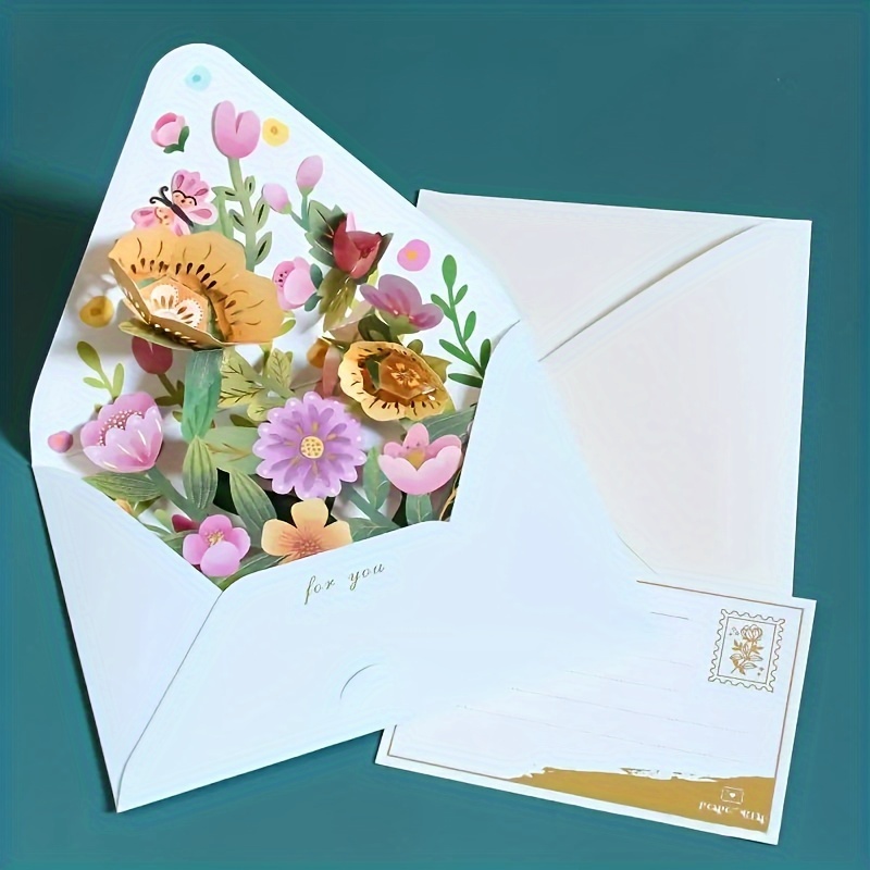 TEMU 1pc Flower Style Greeting Cards With Envelope, Creative 3d Greeting Cards Eid Mubarak