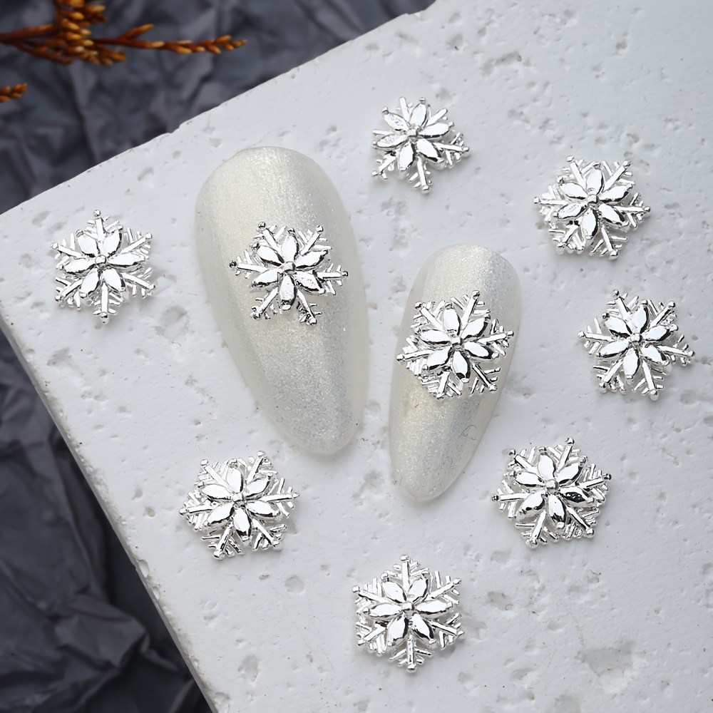 

10pcs Sparkling Snowflake Nail Charms With Rhinestones & 3d Alloy - Diy Nail Art Decorations, Manicure Accessories