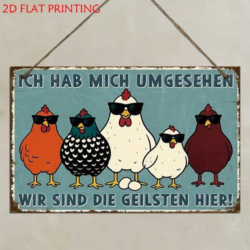 2d flat - . 2d flat dekoschild & plakette aus holz | deutsch vintage schild wandkunst ich hab mich um gesehen & hühner design | cooler slogan: the coolest here für zuhause, bar, café, höhle, weihnachtsdeko, neujahr, einzigartiges geschenk