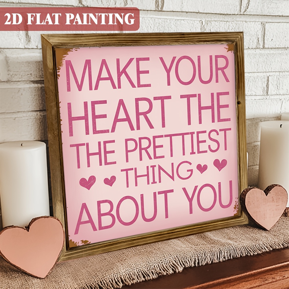 TEMU 2d Flat, 1 Pack Farmhouse Style Wooden Wall Plaque "make Your Heart Your Part" - 8x8 Inch Sign With Heart Theme, Farmhouse Decor For Valentine's