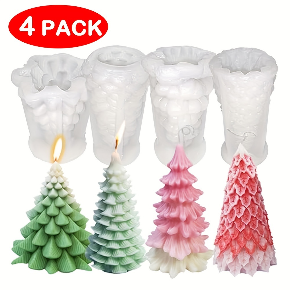 

4-pack Christmas Tree Silicone Candle Molds, Fir Pine Shape, Artistic Craft Tool For Soap Making, Resin, Wax Candle Making, Holiday Party Decor, Gift, Spmold Brand