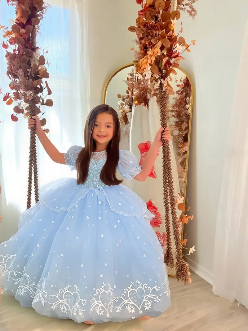 childrens blue bridesmaid dresses KaLI_store formal Dress for Girls Flower Girls Lace Bridesmaid Dress Long A Line Wedding Dresses Tulle Party Gown Blue,10-11 Years