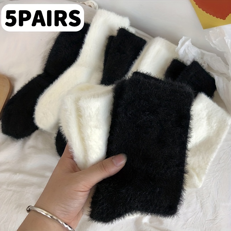 

5 Pairs Autumn And Winter Socks For Women, Plain Color, Warm And Short Socks