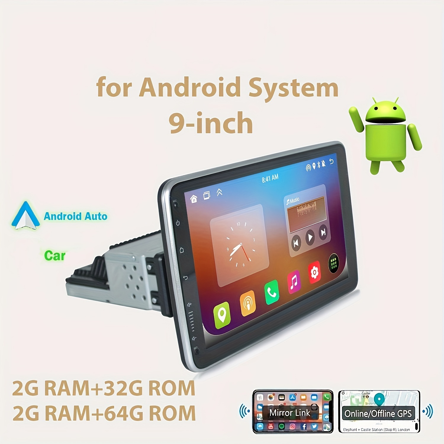 Single 1 DIN Car Radio GPS NAVI Carplay 6.9 Inch Stereo Player Android 12  1+32G