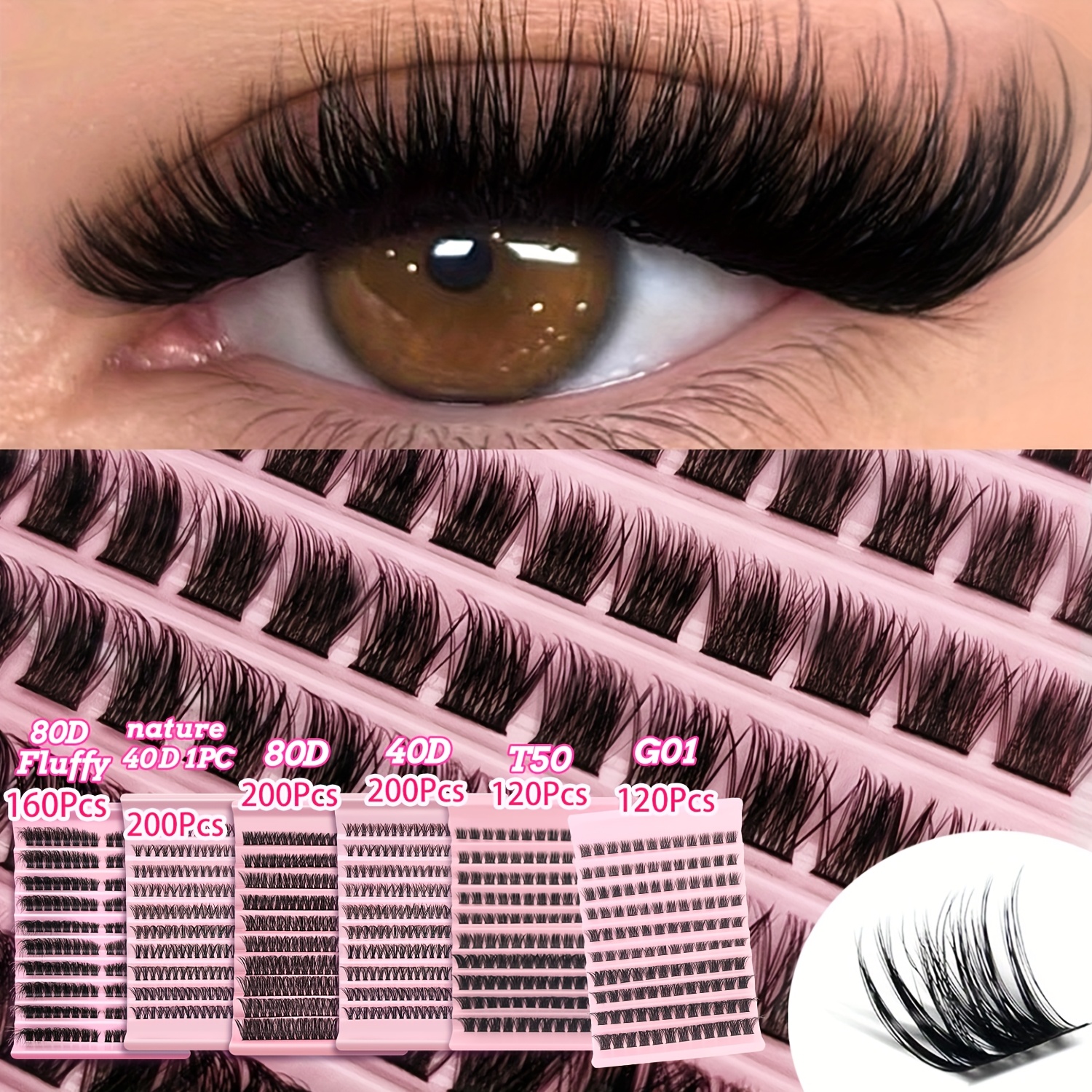 120 160 200pcs natural look d   lash clusters 9 16mm eyelash extensions kit mixed 40d t50 g01 80d and 80d cat eye styles extra thick beginner friendly lightweight   and reusable for   results at home