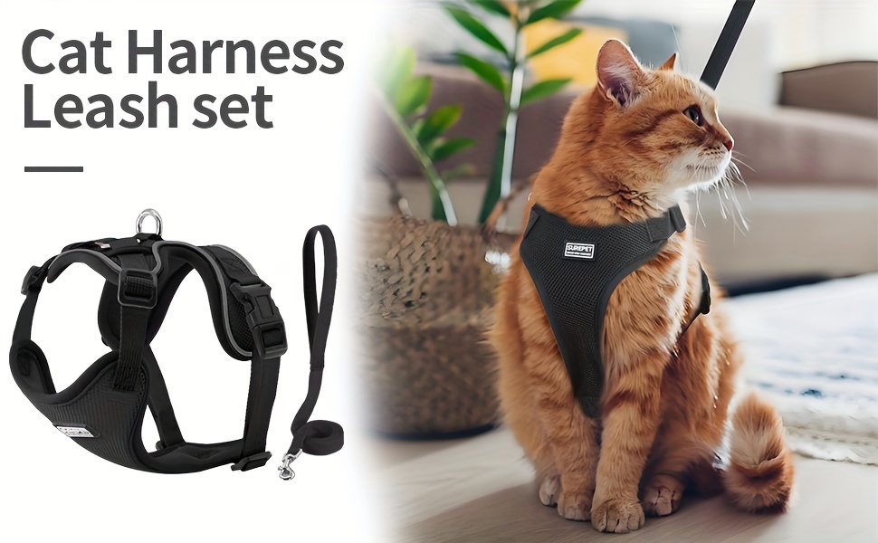 cat walking harness and leash escape proof soft adjustable cat vest chest strap   breathable reflective belt jacket Product details 0