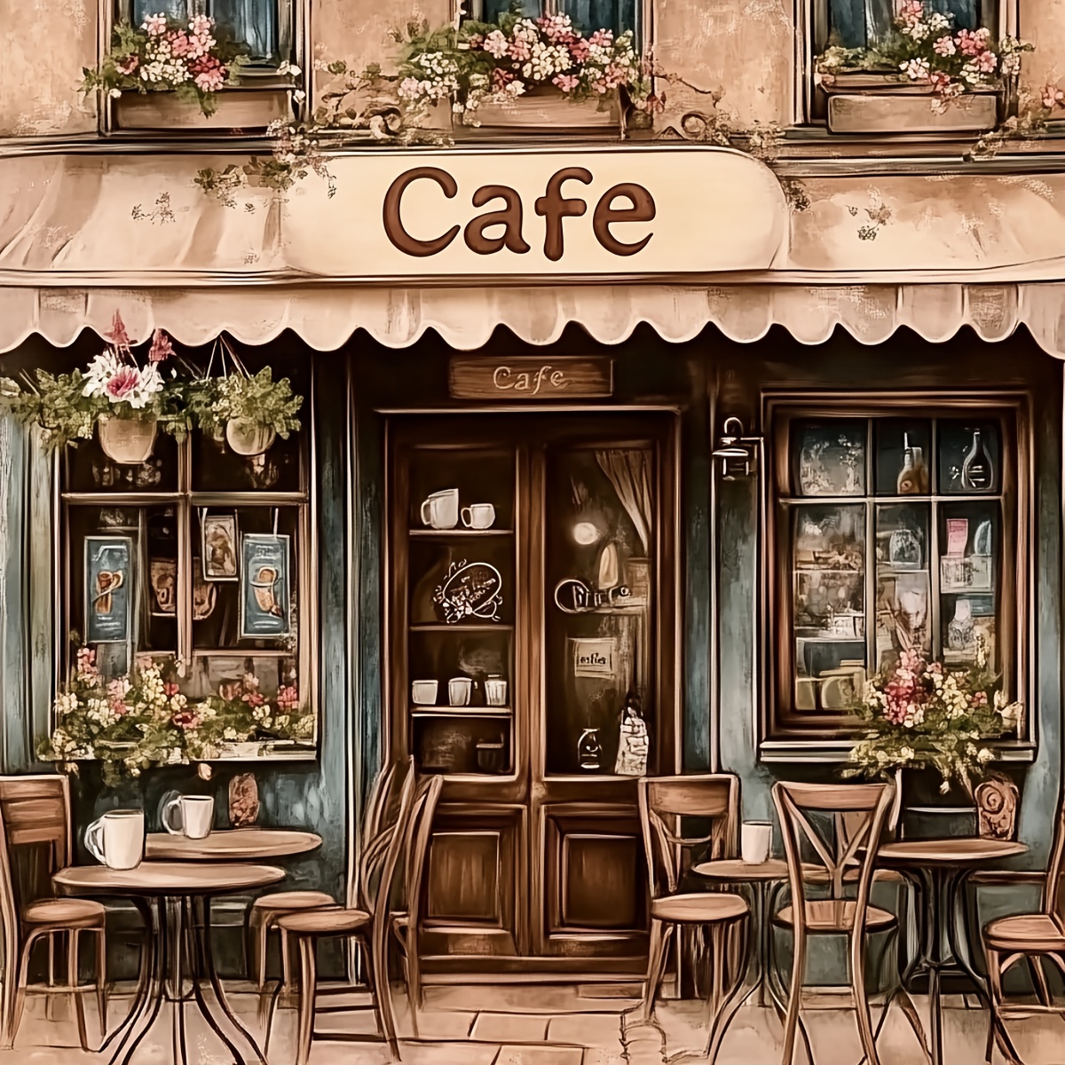 TEMU Jozysh, 40x40cm/15.7x15.7inch, Diy Stitch Kit, Cafe, Patterned Printed Stitch Kit, Random Thread Board Stitch Material Kit, Living Room Entrance