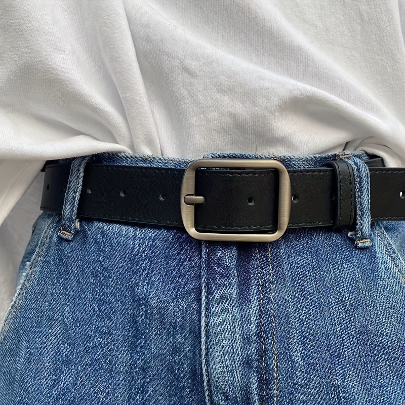 

1pc Unisex Casual Leather Belt With Zinc Alloy , Matte Silvery , Jeans And Pants Accessory For Daily And Weekend Wear