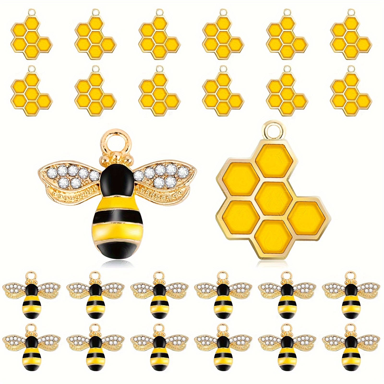 

30/60 Pieces Alloy Bee Charms Honeycomb Charms Mini Honeycomb Charms For Jewelry Making Rhinestone Bee Cute Charms For Diy Pendant Charms Earrings Keychains Making Supplies