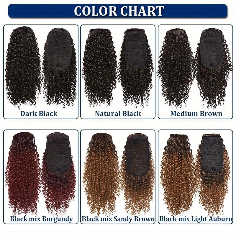 8 inch short   ponytail extensions for synthetic afro hair with 2 clips multi color options light brown to dark red secure drawstring closure for     ponytail hair extensions details 2