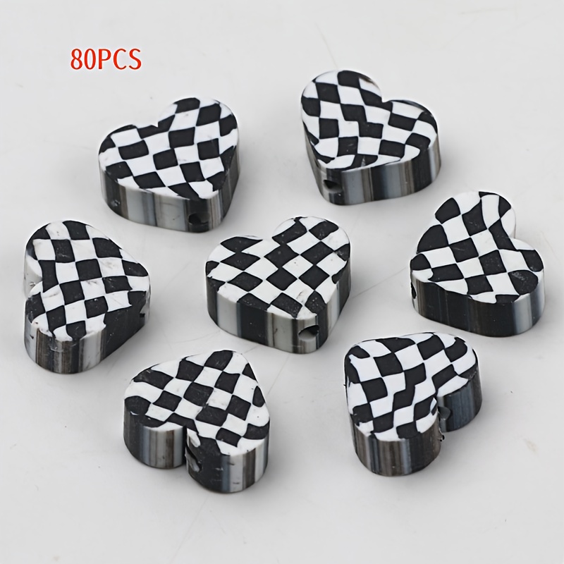 TEMU Lot de 80 perles d'espacement en pâte polymère à 9x10mm, perles libres carrées connectées bicolores pour la fabrication de bijoux de cœur et