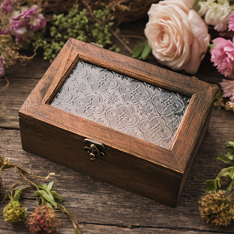 TEMU 1pc Wooden Storage Box - With Lid - Jewelry Storage Box - Retro Rustic Style - Suitable For Storage Of Accessories, Jewelry And Small Items -