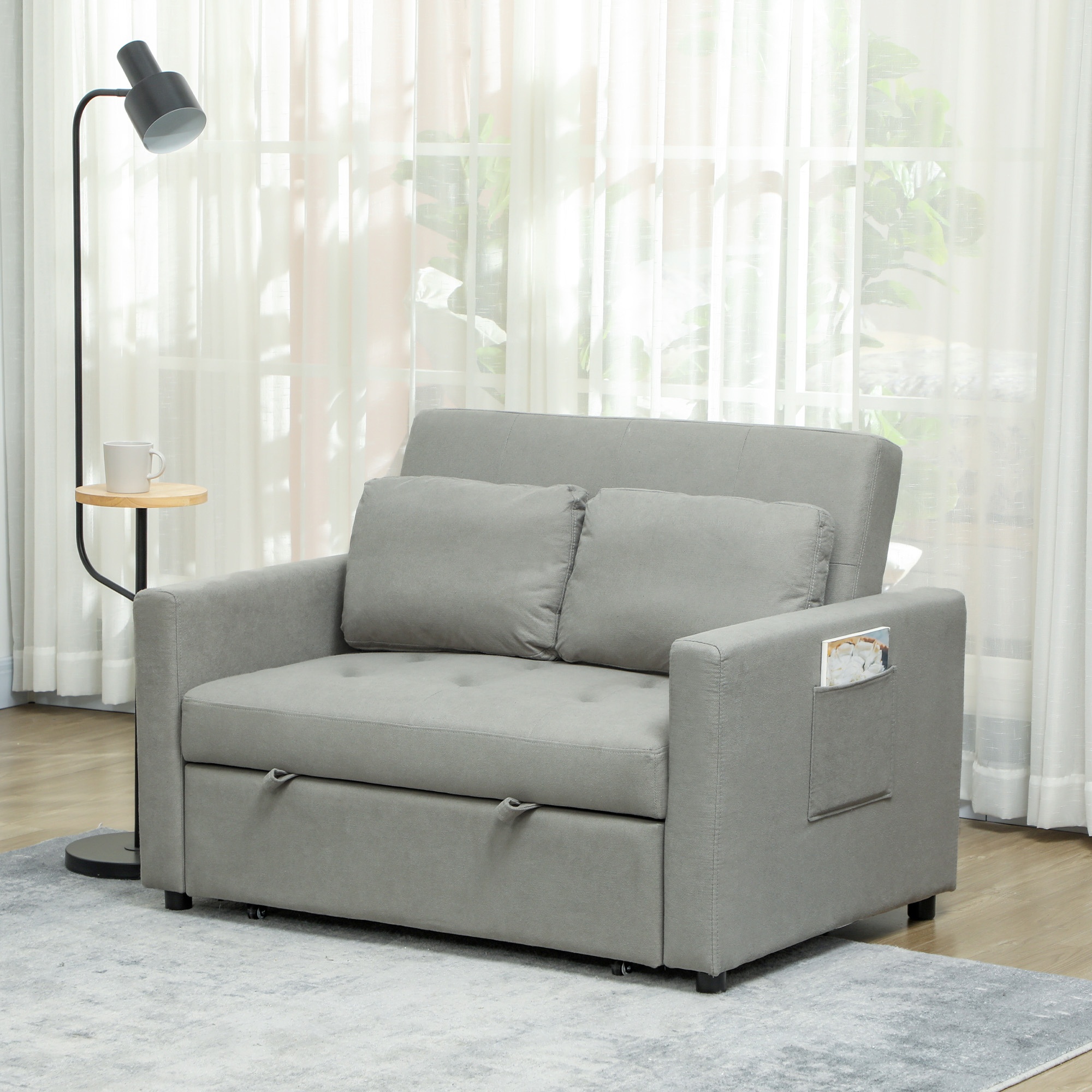 TEMU Homcom Modern Convertible Sofa Bed 2-seater With Foam & Pillows, Light Grey Sleeper Settee, Frame & Space-saving Bed For Small Apartments, Guest