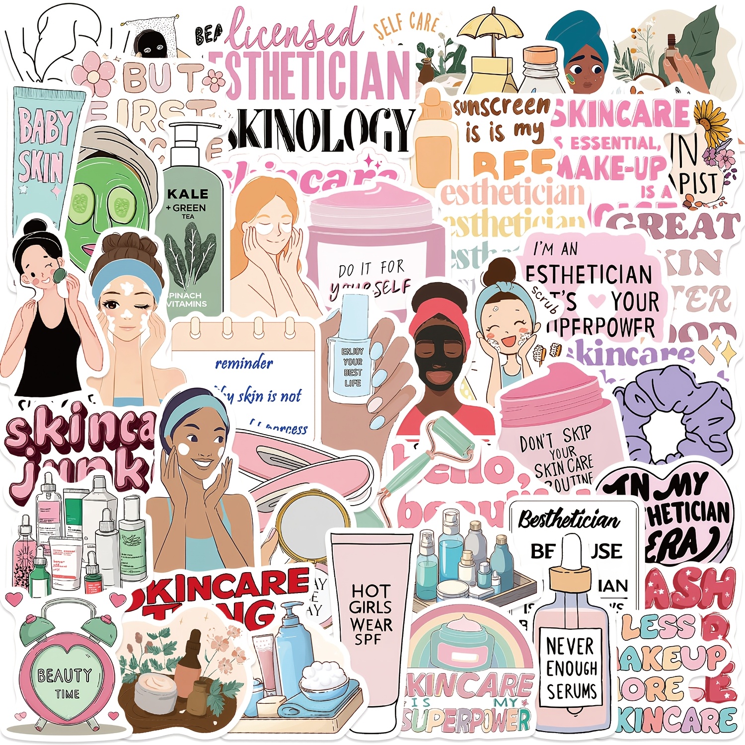 TEMU 50pcs Stickers Cosmétiques Dermatologie Esthétique Aquarelle Décalcomanies Autocollants Décoratifs pour Papeterie de Bureau