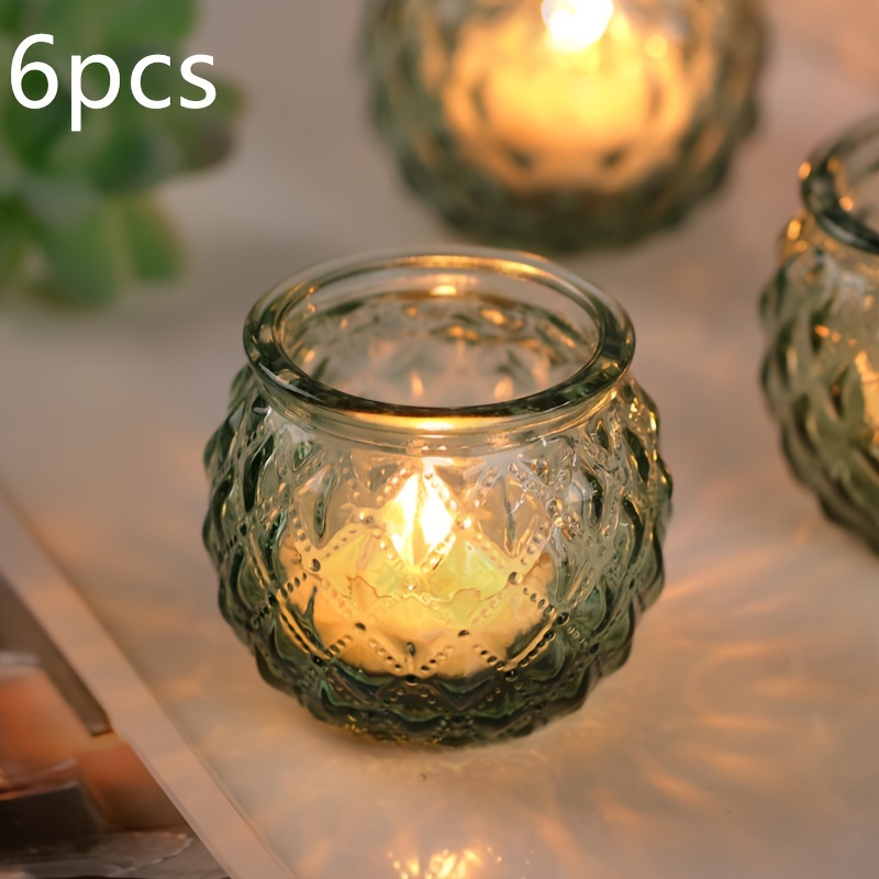 E-shop 6 Stück Elegante Grüne Glas-Rundkerzenhalter mit Klarem Deckel & Kugelförmigem Sockel - Polierte Moderne Tischdekoration für Hochzeiten, Partys,