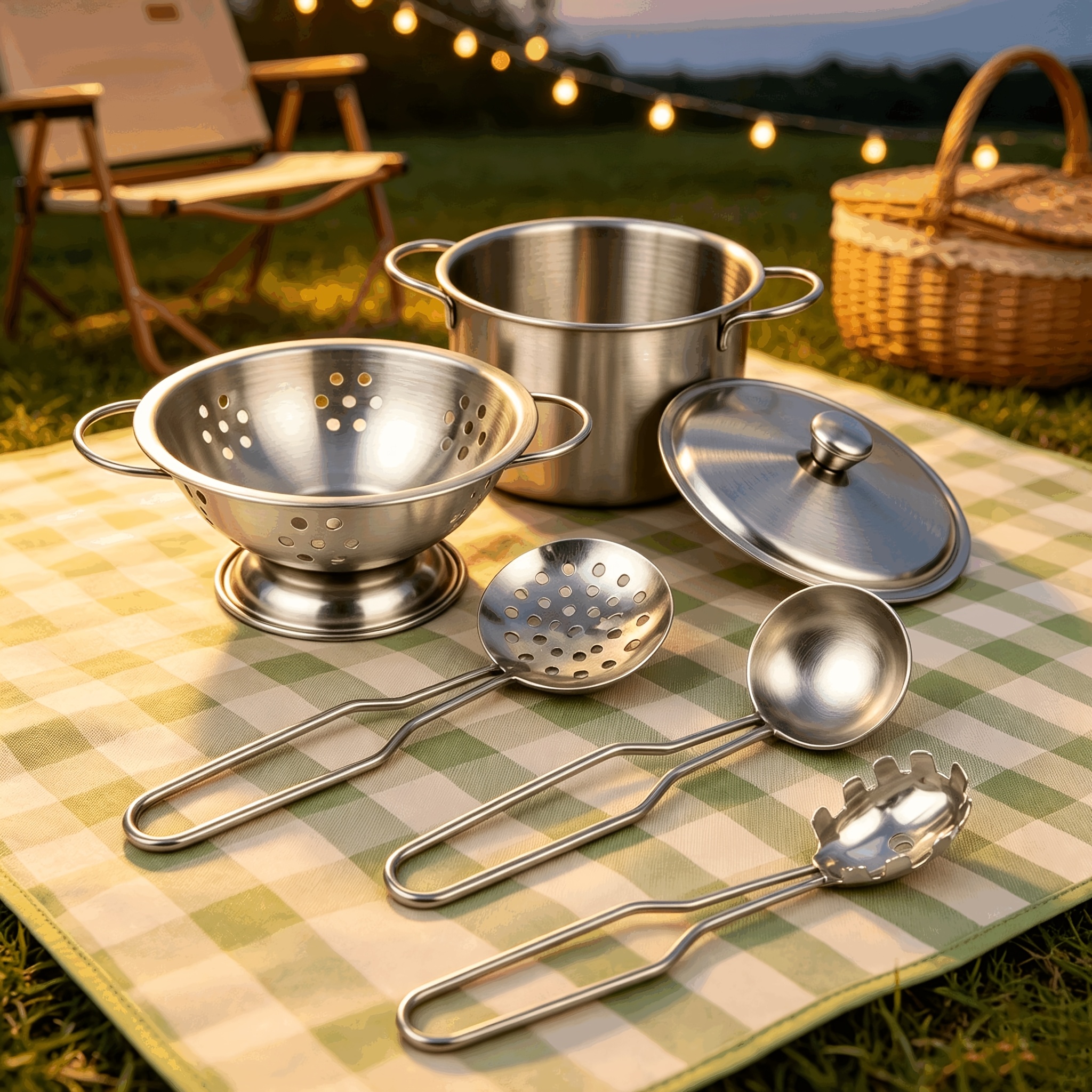 TEMU 6-pack Kids Pretend Play Kitchen Toys Play Pots And Pans With Toy Colander Lid Ladle Spoons For Children Girls Boys, Random Color And Style