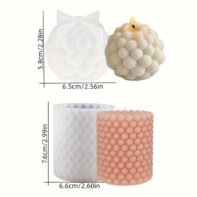 2pcs Set Bubble Candle Mold Spherical Resin Candle Mold Cylindrical Round Candle Making Silicone Mold, Silicone Plaster Mold