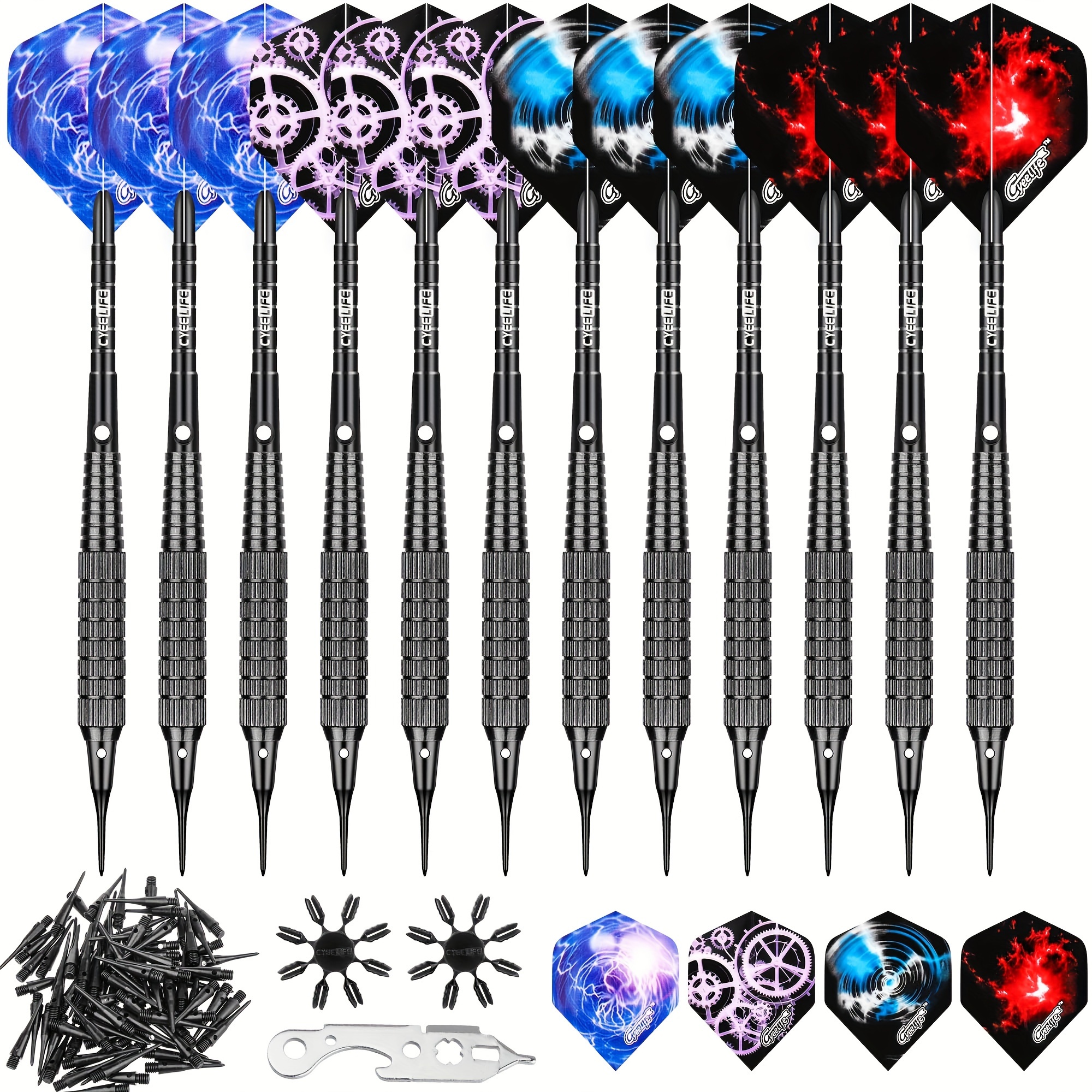 Cyeelife 15g Darts Set Of 12 With 100 & Tool, Lightweight Dart Kit For Electronic Dartboard