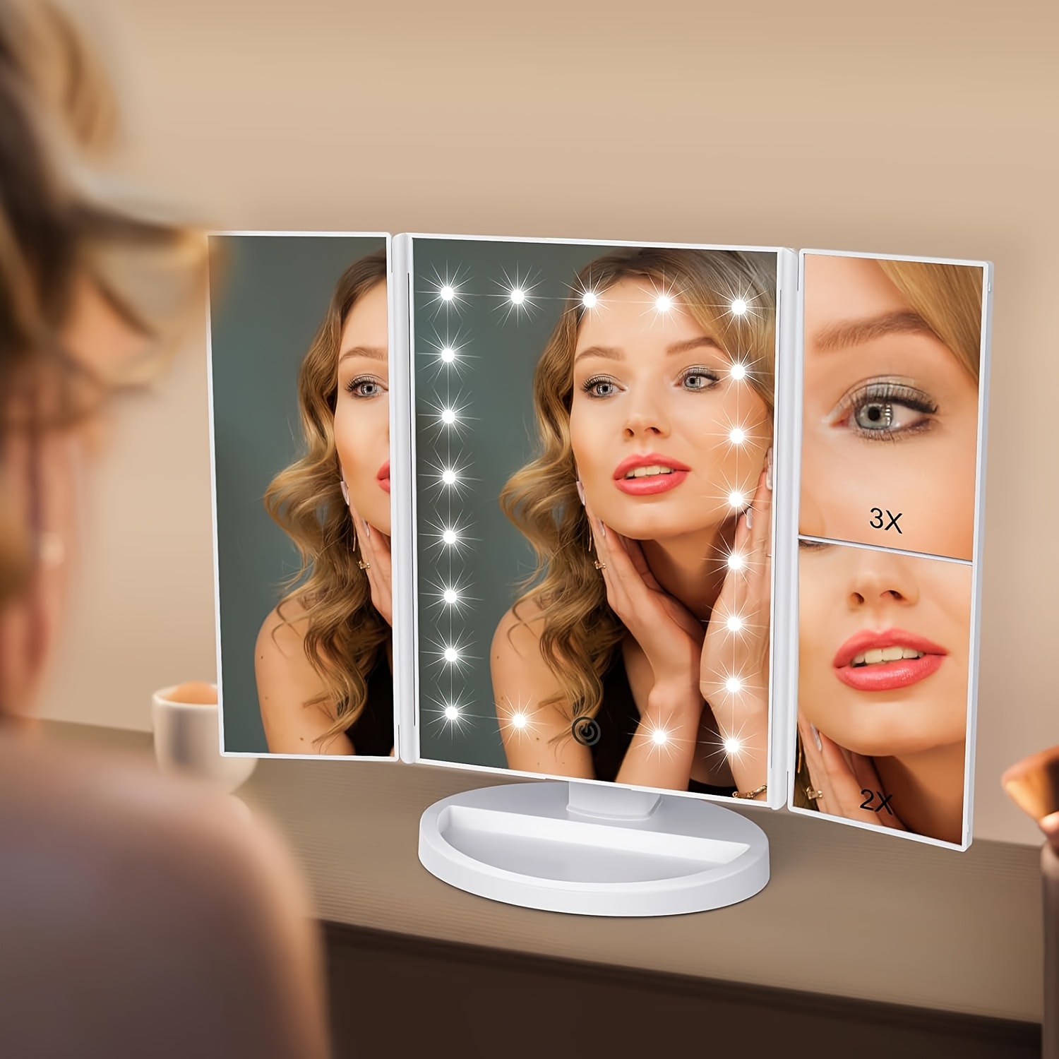 

Desktop Makeup Mirror With Led Lights, Foldable Times Desktop Vanity Mirror (with 2x And 3x Magnifying Mirror Mirrors), Make -up More