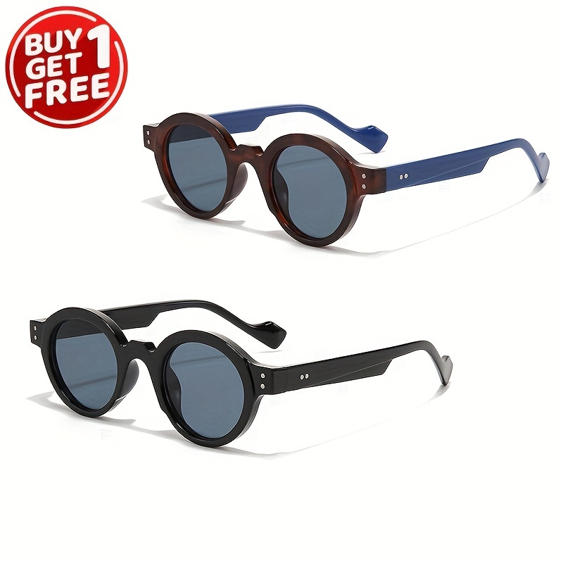 

2 Pcs Fashion Trend Round Frame Sunglasses For Men's And Women's Sunglasses Anti-glare Sunglasses Buy 1 Send 1