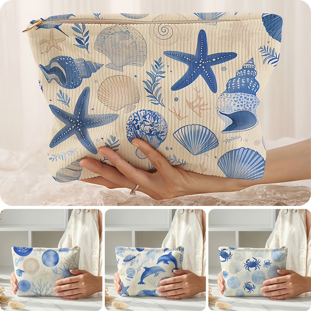 Shell and Starfish Printed Lightweight Makeup Bag, Unisex