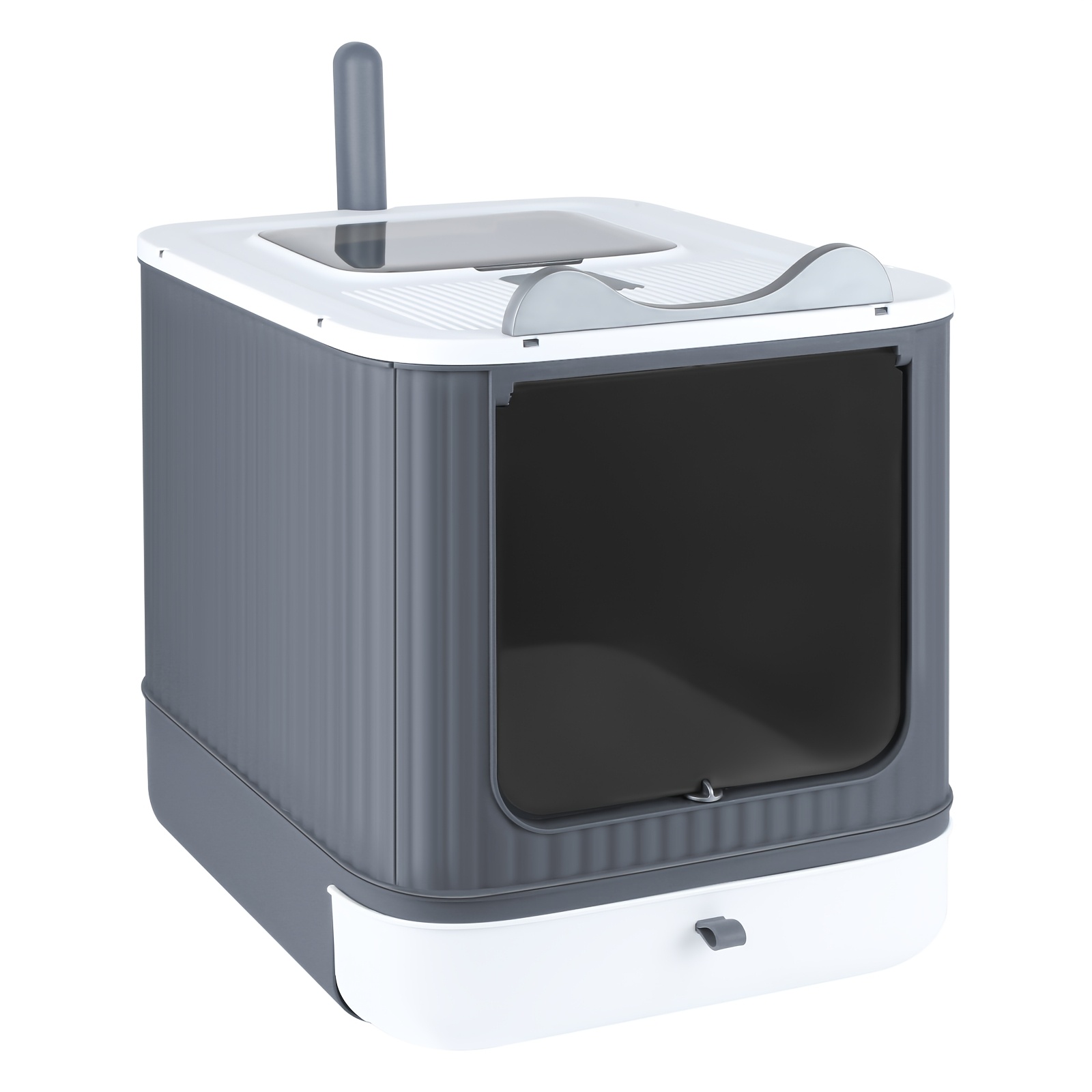 Foldable Enclosed Cat Litter Box House Toilet With Double Swing And Scoop Litter Tray , Pp, - 44.5x36.5x34.5cm Grey White, Without Battery