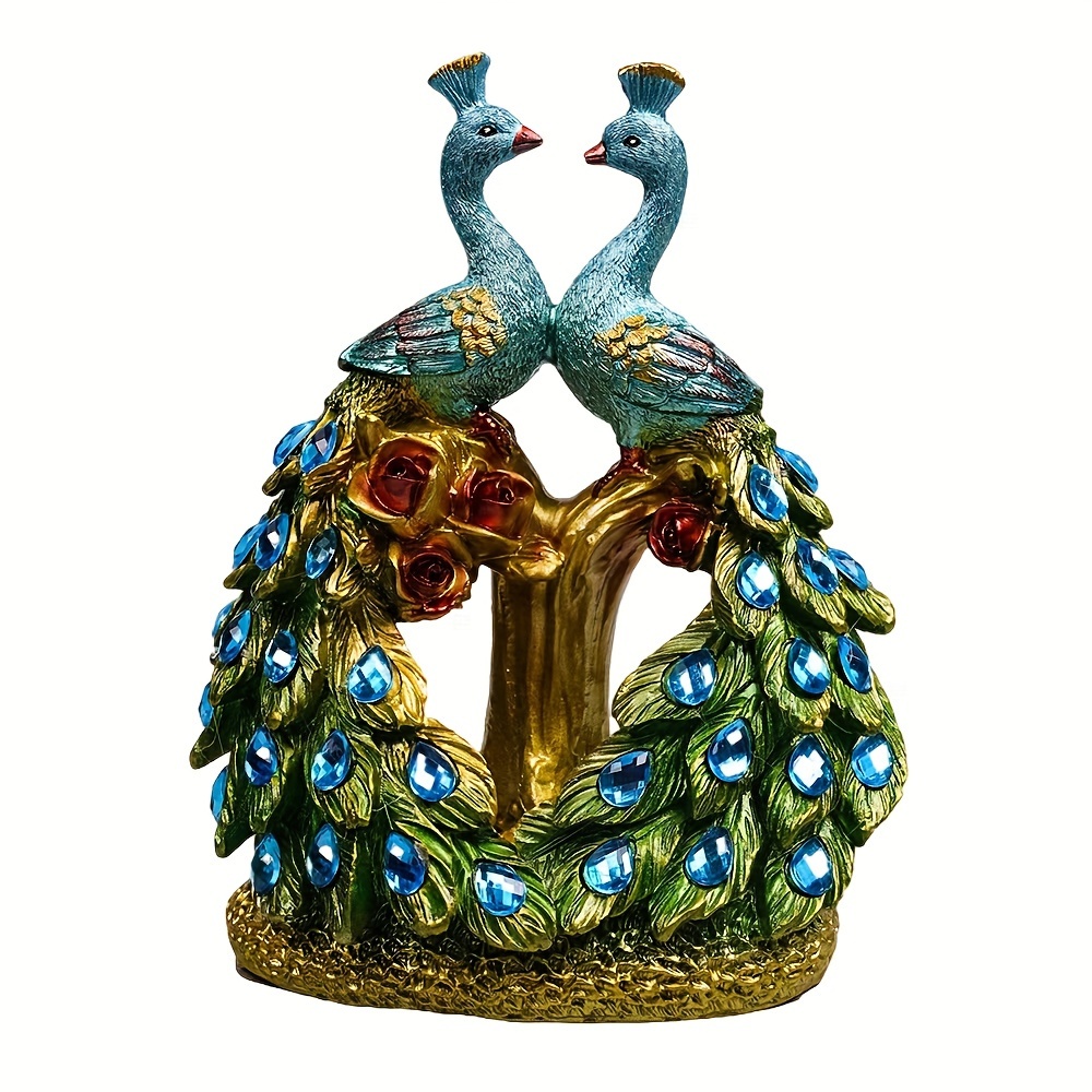 

Peacock Love Resin Figurine, Home Decor, Peacock With Floral Details, Painted Elegant Tabletop Centerpiece