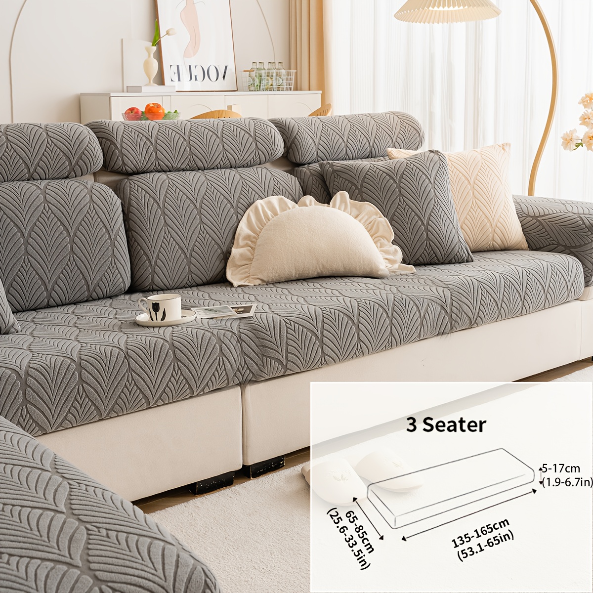 TEMU 1pc Velvet Sofa Cover, Leaf Pattern, Machine Washable, Use. Elastic Universal Sofa Case, For Bedroom Dining Room Decor, Suitable For Sectional