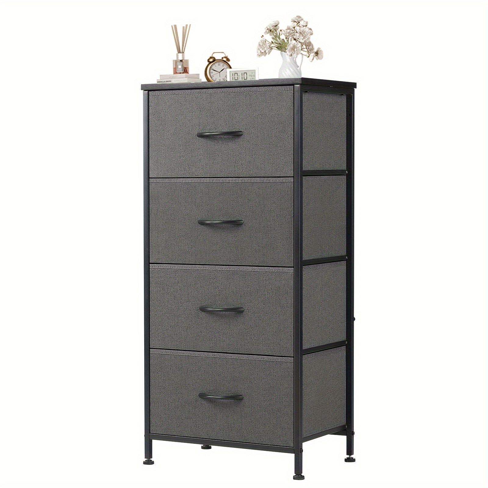 

Dresser For Bedroom, 4 Storage Drawers, Tall Fabric Closet Chests Organizer Tower Furniture With Wooden Top Metal Frame For Clothes, Living Room, Hallway, Entryway