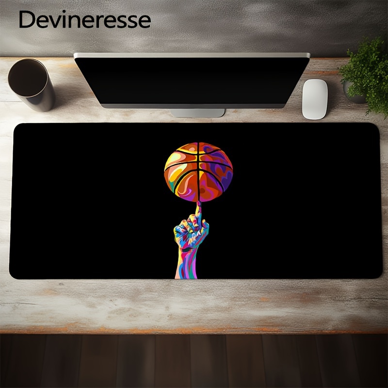 

1pc, Basketball Black Mouse Pad Large Desk Mat With Nature Non-slip Rubber Base Stitched Edges Desk Pad Keyboard Pad For Gamer Office Home Birthday New Year Gift As Gift For Man Boyfriend