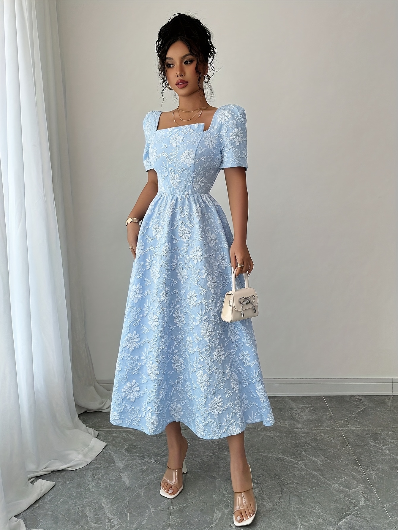 blue floral dresses sold on Temu United States