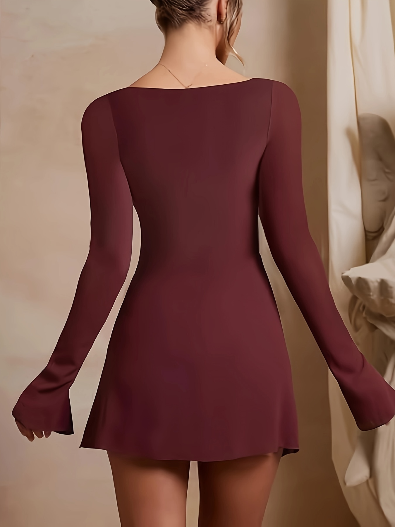 womens long sleeve square neck bodycon midi dress - Temu United Arab  Emirates