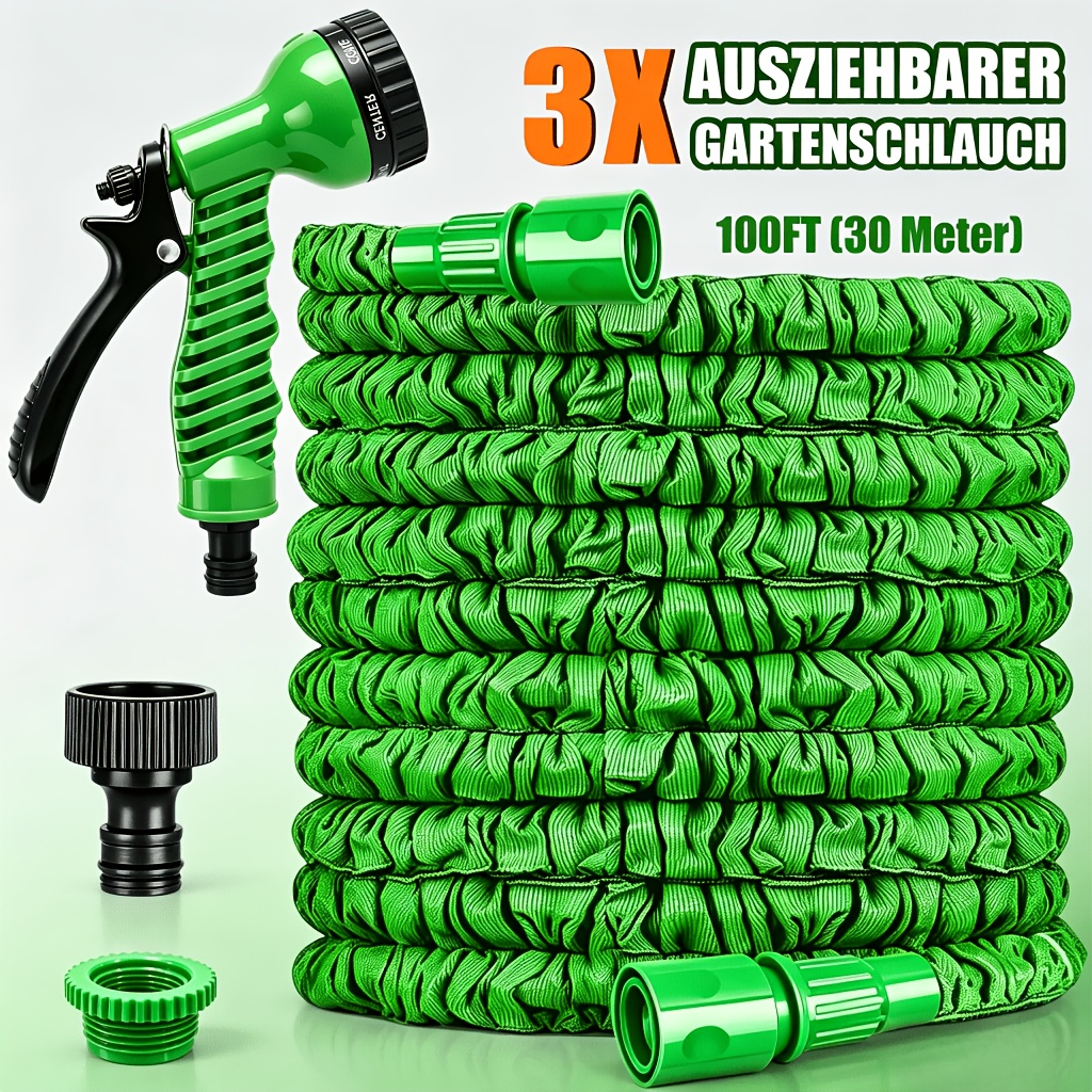 Image of 30 M (100 Ft) Expandable Garden Water Hose With Spray Nozzle, Flexible Water Pipe For Yard Lawn Watering, For Yard, Lawn, Patio & Car Cleaning