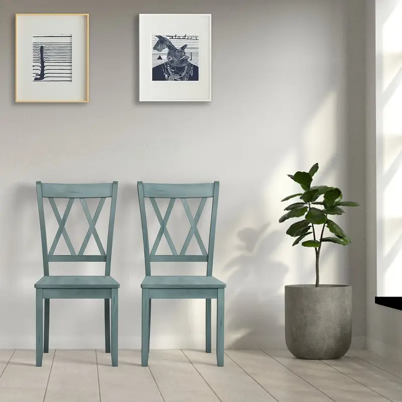 Costway Set Of 2 Wood Cross Back Dining Chairs - Green, Rubberwood, 400 Lb Capacity